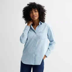 Women's Sonoma Goods For Life® Oversized Boyfriend Shirt -Sonoma Goods For Life Shop 6474811 New Chambray 1