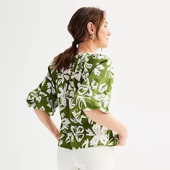 Women's Sonoma Goods For Life® Shirred Balloon Sleeve Y-Neck Top 4 Women's Sonoma Goods For Life® Shirred Balloon Sleeve Y-Neck Top - Image 2