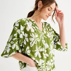 Women's Sonoma Goods For Life® Shirred Balloon Sleeve Y-Neck Top 10 Women's Sonoma Goods For Life® Shirred Balloon Sleeve Y-Neck Top -Sonoma Goods For Life Shop 6604688 ALT2