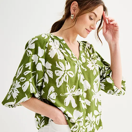 Women's Sonoma Goods For Life® Shirred Balloon Sleeve Y-Neck Top 5 Women's Sonoma Goods For Life® Shirred Balloon Sleeve Y-Neck Top - Image 3