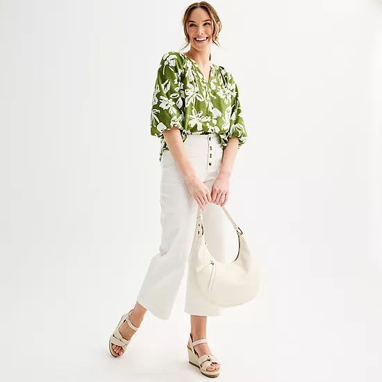 Women's Sonoma Goods For Life® Shirred Balloon Sleeve Y-Neck Top 6 Women's Sonoma Goods For Life® Shirred Balloon Sleeve Y-Neck Top - Image 4