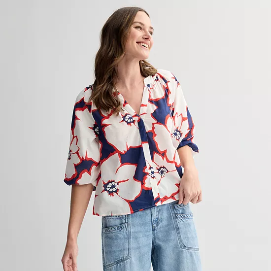 Women's Sonoma Goods For Life® Shirred Balloon Sleeve Y-Neck Top 3 Women's Sonoma Goods For Life® Shirred Balloon Sleeve Y-Neck Top