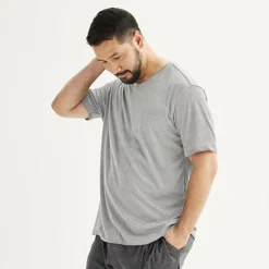 Big & Tall Sonoma Goods For Life® Supersoft V-Neck Pajama Shirt -Sonoma Goods For Life Shop 6608488 Light Gray Space Dye