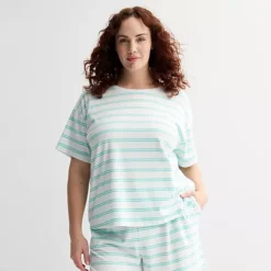 Plus Size Sonoma Goods For Life® Cotton Modal Sleep Tee -Sonoma Goods For Life Shop 6610141 White Blue Stripe