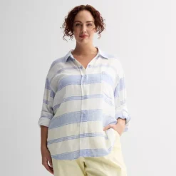 Plus Size Sonoma Goods For Life® Oversized Linen-Blend Boyfriend Shirt