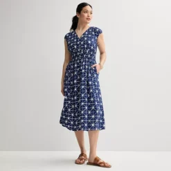 Women's Sonoma Goods For Life® Smocked Button Front Midi Dress -Sonoma Goods For Life Shop 6758407 Dark Blue Shibori 1