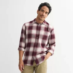 Men's Sonoma Goods For Life® Supersoft Flannel Button-Down Shirt -Sonoma Goods For Life Shop 6824218 Burgundy Plaid