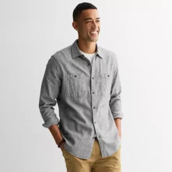 Men's Sonoma Goods For Life® Supersoft Flannel Button-Down Shirt -Sonoma Goods For Life Shop 6824218 Gray