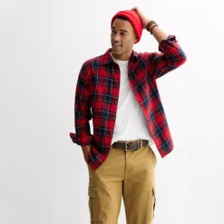 Men's Sonoma Goods For Life® Supersoft Flannel Button-Down Shirt -Sonoma Goods For Life Shop 6824218 Oriel Plaid Red