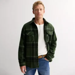 Men's Sonoma Goods For Life® Arctic Fleece Shirt Jacket -Sonoma Goods For Life Shop 6824241 Forest Green Plaid