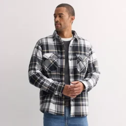 Men's Sonoma Goods For Life® Arctic Fleece Shirt Jacket -Sonoma Goods For Life Shop 6824241 Ivory Black Plaid