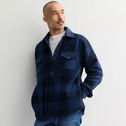 Men's Sonoma Goods For Life® Arctic Fleece Shirt Jacket -Sonoma Goods For Life Shop 6824241 Navy Plaid