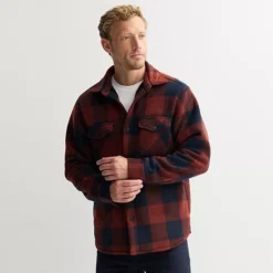 Men's Sonoma Goods For Life® Arctic Fleece Shirt Jacket -Sonoma Goods For Life Shop 6824241 Red Navy Buffalo Check