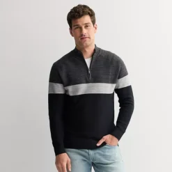 Men's Sonoma Goods For Life® Lightweight 1/4-Zip Sweater -Sonoma Goods For Life Shop 6849463 Grey Black Color Block