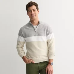 Men's Sonoma Goods For Life® Lightweight 1/4-Zip Sweater -Sonoma Goods For Life Shop 6849463 Grey Tan Color Block