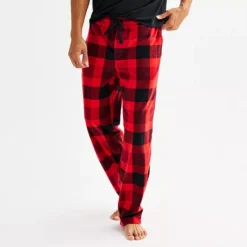 Men's Sonoma Goods For Life® Microfleece Pajama Pants -Sonoma Goods For Life Shop 6890431 Uneven Check Red Black
