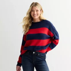 Women's Sonoma Goods For Life® Funnel Neck Sweater -Sonoma Goods For Life Shop 6915503 Red Navy Stripe