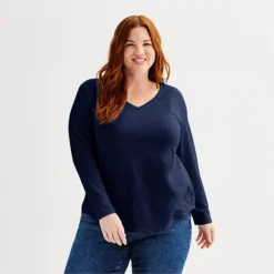 Plus Size Sonoma Goods For Life® Everyday Long Sleeve V-Neck Tee -Sonoma Goods For Life Shop 6919071 Blue Beauty