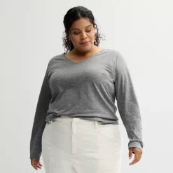 Plus Size Sonoma Goods For Life® Everyday Long Sleeve V-Neck Tee -Sonoma Goods For Life Shop 6919071 Charcoal