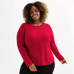 Plus Size Sonoma Goods For Life® Everyday Long Sleeve Crewneck T-Shirt -Sonoma Goods For Life Shop 6920239 Fashion Red