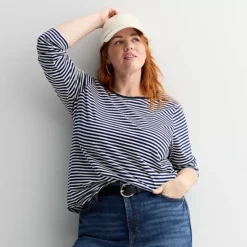 Plus Size Sonoma Goods For Life® Everyday Long Sleeve Crewneck T-Shirt -Sonoma Goods For Life Shop 6920239 Multi Navy Stripe