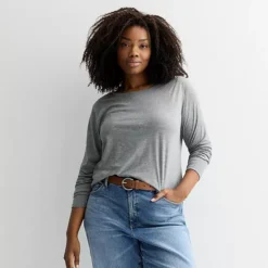 Plus Size Sonoma Goods For Life® Everyday Long Sleeve Crewneck T-Shirt -Sonoma Goods For Life Shop 6920239 Pitch Black Single Dye