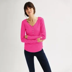 Women's Sonoma Goods For Life® Rib Long Sleeve Henley -Sonoma Goods For Life Shop 6931442 Amphora Pink