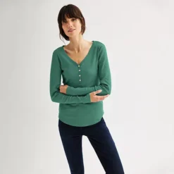 Women's Sonoma Goods For Life® Rib Long Sleeve Henley -Sonoma Goods For Life Shop 6931442 Midnight Moss