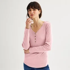 Women's Sonoma Goods For Life® Rib Long Sleeve Henley -Sonoma Goods For Life Shop 6931442 Vintage Heart