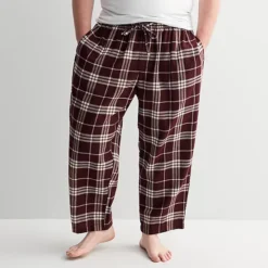 Big & Tall Sonoma Goods For Life® Flannel Drawstring Pajama Pants -Sonoma Goods For Life Shop 6942612 Burgundy Window Pane