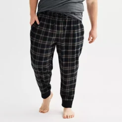 Big & Tall Sonoma Goods For Life® Flannel Banded Bottom Pajama Pants -Sonoma Goods For Life Shop 6942863 Black Beige Plaid