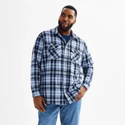 Big & Tall Sonoma Goods For Life® Long Sleeve Knit Button Down Shirt -Sonoma Goods For Life Shop 6945680 Blue Plaid