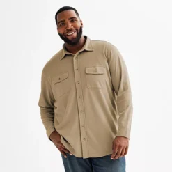 Big & Tall Sonoma Goods For Life® Long Sleeve Knit Button Down Shirt -Sonoma Goods For Life Shop 6945680 Light Brown