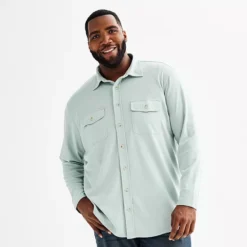Big & Tall Sonoma Goods For Life® Long Sleeve Knit Button Down Shirt -Sonoma Goods For Life Shop 6945680 Mint