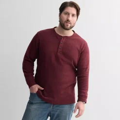 Big & Tall Sonoma Goods For Life® Long Sleeve Textured Henley Tee -Sonoma Goods For Life Shop 6951756 Burgundy Texture
