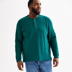 Big & Tall Sonoma Goods For Life® Long Sleeve Textured Henley Tee -Sonoma Goods For Life Shop 6951756 Dark Teal Texture