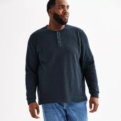 Big & Tall Sonoma Goods For Life® Long Sleeve Textured Henley Tee -Sonoma Goods For Life Shop 6951756 Navy