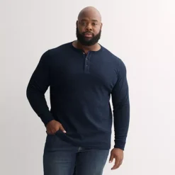 Big & Tall Sonoma Goods For Life® Long Sleeve Textured Henley Tee -Sonoma Goods For Life Shop 6951756 Navy Texture