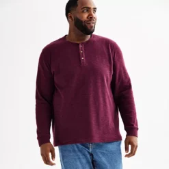 Big & Tall Sonoma Goods For Life® Long Sleeve Textured Henley Tee -Sonoma Goods For Life Shop 6951756 Plum