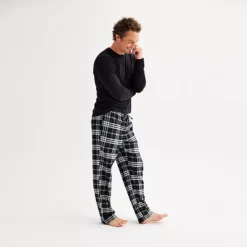 Men's Sonoma Goods For Life® 2-pc. Long Sleeve Pajama Shirt & Flannel Pajama Pants Set -Sonoma Goods For Life Shop 6961535 Black Windowpane