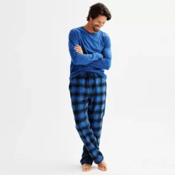 Men's Sonoma Goods For Life® 2-pc. Long Sleeve Pajama Shirt & Flannel Pajama Pants Set -Sonoma Goods For Life Shop 6961535 Blue Plaid 1