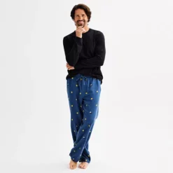 Men's Sonoma Goods For Life® 2-pc. Long Sleeve Pajama Shirt & Flannel Pajama Pants Set -Sonoma Goods For Life Shop 6961535 Blue Smiley