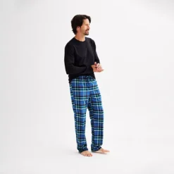 Men's Sonoma Goods For Life® 2-pc. Long Sleeve Pajama Shirt & Flannel Pajama Pants Set -Sonoma Goods For Life Shop 6961535 Bright Blue Plaid