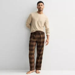 Men's Sonoma Goods For Life® 2-pc. Long Sleeve Pajama Shirt & Flannel Pajama Pants Set -Sonoma Goods For Life Shop 6961535 Brown Buffalo Check