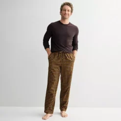Men's Sonoma Goods For Life® 2-pc. Long Sleeve Pajama Shirt & Flannel Pajama Pants Set -Sonoma Goods For Life Shop 6961535 Brown Mini Check
