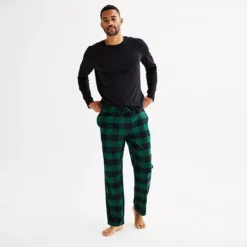 Men's Sonoma Goods For Life® 2-pc. Long Sleeve Pajama Shirt & Flannel Pajama Pants Set -Sonoma Goods For Life Shop 6961535 Green Buffalo Check