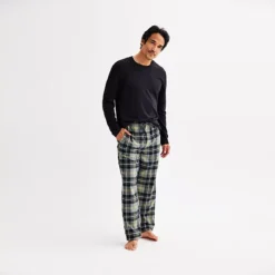 Men's Sonoma Goods For Life® 2-pc. Long Sleeve Pajama Shirt & Flannel Pajama Pants Set -Sonoma Goods For Life Shop 6961535 Grey Gold Plaid