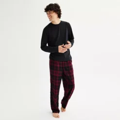 Men's Sonoma Goods For Life® 2-pc. Long Sleeve Pajama Shirt & Flannel Pajama Pants Set -Sonoma Goods For Life Shop 6961535 Maroon Black Plaid