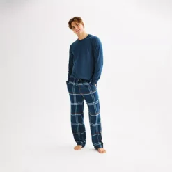 Men's Sonoma Goods For Life® 2-pc. Long Sleeve Pajama Shirt & Flannel Pajama Pants Set -Sonoma Goods For Life Shop 6961535 Navy Check