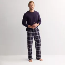 Men's Sonoma Goods For Life® 2-pc. Long Sleeve Pajama Shirt & Flannel Pajama Pants Set -Sonoma Goods For Life Shop 6961535 Plum Plaid